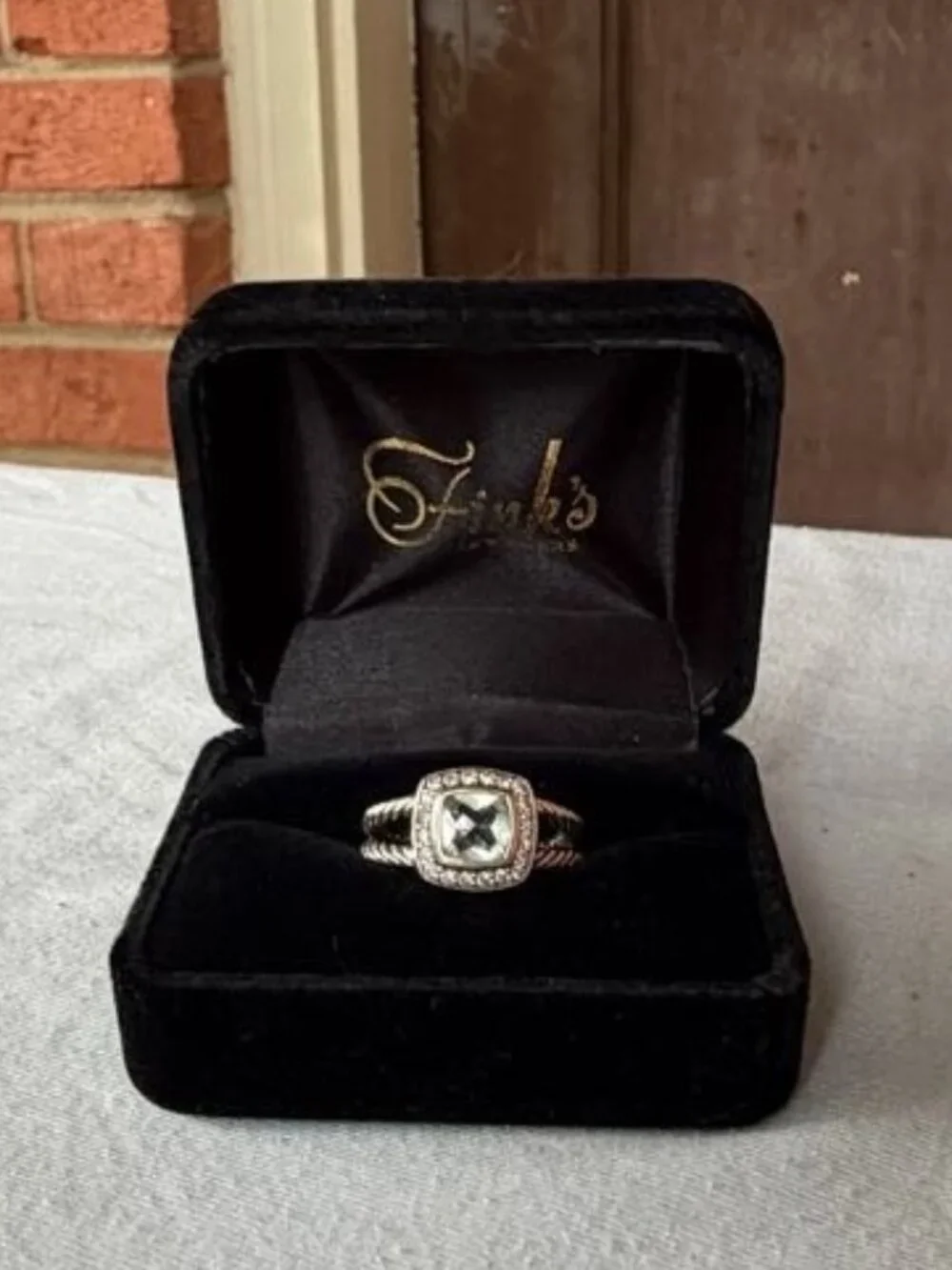 David Yurman Petite Albion® Ring Sterling Silver with Prasiolite & Diamonds sz 6